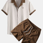 Ensemble — chemise froissée brodée de palmiers contrastants & short froissé à cordon