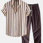 Ensemble — chemise gaufrée rayée & pantalon en lin à jambe droite