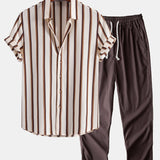 Ensemble — chemise gaufrée rayée & pantalon en lin à jambe droite