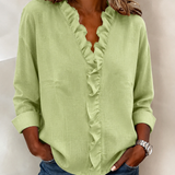 Huguette | Blouse raffinée à col V volanté