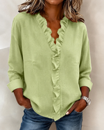 Huguette | Blouse raffinée à col V volanté