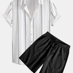 Ensemble — chemise jacquard rayée géométrique & short texturé froissé à cordon