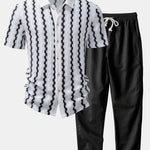 Ensemble — chemise jacquard à carreaux & pantalon en lin à jambe droite