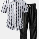 Ensemble — chemise jacquard à carreaux & pantalon en lin à jambe droite