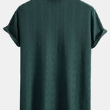 Ensemble — chemise cubaine texturée à losanges coupe ajustée & pantalon en lin à jambe droite