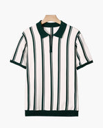 Contrast Vertical Stripe Half-Zip Knit Polo