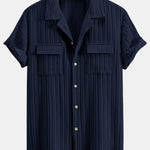 Ensemble — chemise texturée à col cubain et poche & pantalon en lin à jambe droite