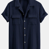 Ensemble — chemise texturée à col cubain et poche & pantalon en lin à jambe droite