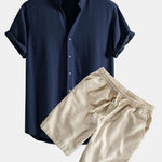 Ensemble — chemise en lin et viscose à col V & short à cordon en lin et coton