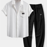 Ensemble — chemise gaufrée à manches courtes & pantalon de jogging gaufré à cordon