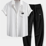 Ensemble — chemise gaufrée à manches courtes & pantalon de jogging gaufré à cordon
