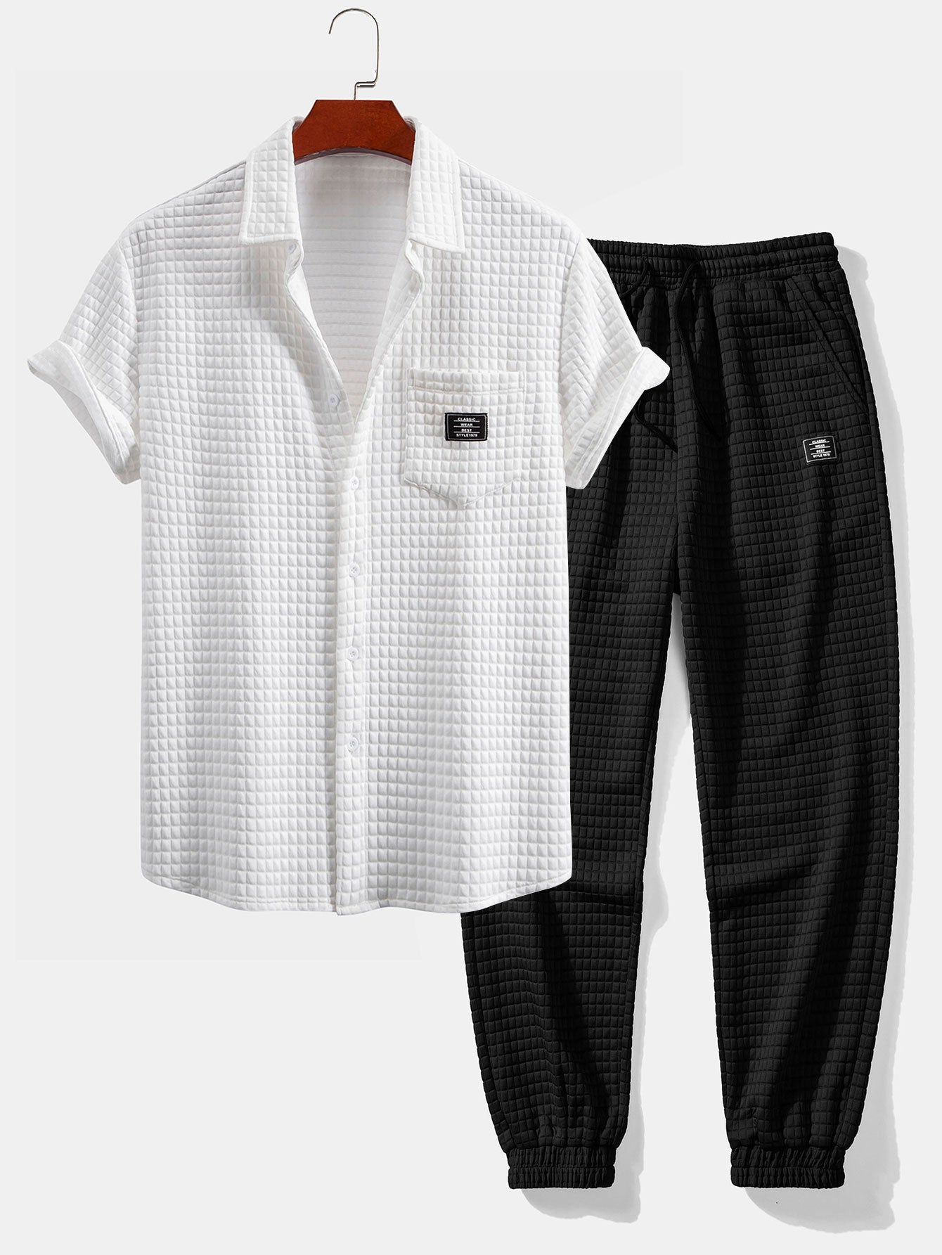 Ensemble — chemise gaufrée à manches courtes & pantalon de jogging gaufré à cordon