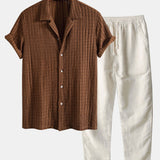 Ensemble Capucine — chemise cubaine texturée jacquard & pantalon en lin à jambe droite