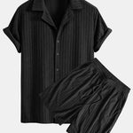 Ensemble — chemise cubaine en éponge rayée & short en éponge rayé