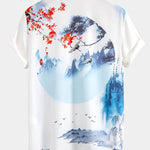 Ensemble — chemise à imprimé peinture à l'encre orientale & short de bain mi-long à cordon