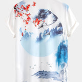Ensemble — chemise à imprimé peinture à l'encre orientale & short de bain mi-long à cordon