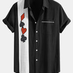 Chemise boutonnée en lin contrastant à imprimé poker