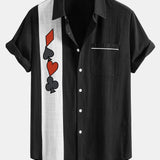 Chemise boutonnée en lin contrastant à imprimé poker
