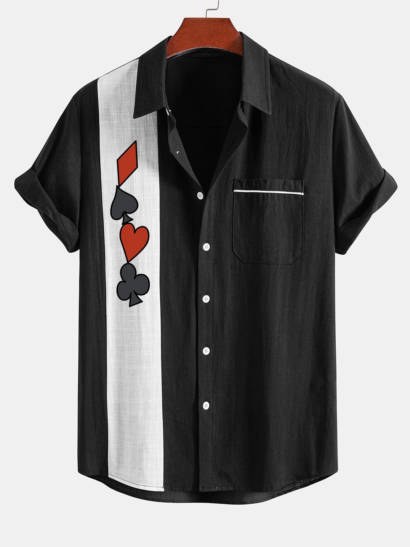 Chemise boutonnée en lin contrastant à imprimé poker