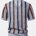 Ensemble — polo crocheté rayé à col V & pantalon en lin à jambe droite