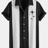 Chemise bowling patchwork en lin à imprimé étoiles mid-century