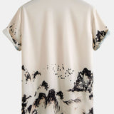 Ensemble — chemise à imprimé montagne à l'encre & short de bain mi-long à cordon