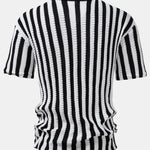 Ensemble — chemise crochetée rayée à épaules tombantes & pantalon en lin à jambe droite