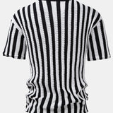 Ensemble — chemise crochetée rayée à épaules tombantes & pantalon en lin à jambe droite