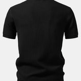 Ensemble — polo en maille rayée à col Johnny & pantalon côtelé à jambe droite