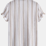 Ensemble — chemise cubaine en maille rayée & pantalon en lin à jambe droite