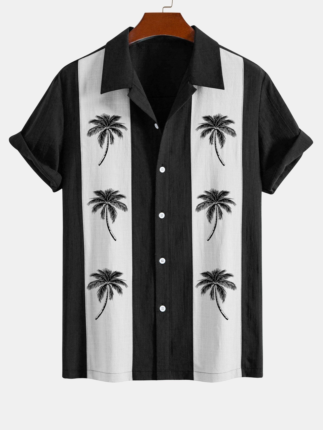 Chemise bowling patchwork en lin à imprimé palmiers