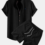 Ensemble — chemise en lin à manches courtes & short texturé froissé à cordon