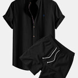 Ensemble — chemise en lin à manches courtes & short texturé froissé à cordon