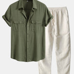 Ensemble — chemise utilitaire à poches en lin et viscose & pantalon en lin à jambe droite