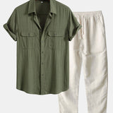Ensemble — chemise utilitaire à poches en lin et viscose & pantalon en lin à jambe droite