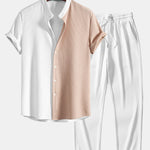Ensemble — chemise côtelée bicolore à col officier coupe ajustée & pantalon côtelé