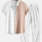 Ensemble — chemise côtelée bicolore à col officier coupe ajustée & pantalon côtelé