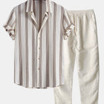 Ensemble Améline — chemise texturée rayée & pantalon en lin à jambe droite