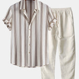 Ensemble Améline — chemise texturée rayée & pantalon en lin à jambe droite