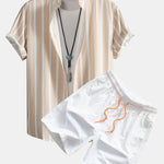 Ensemble — chemise boutonnée rayée & short de bain mi-long à cordon