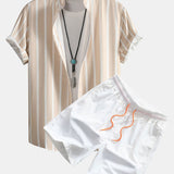 Ensemble — chemise boutonnée rayée & short de bain mi-long à cordon