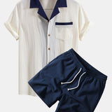 Ensemble — chemise cubaine texturée froissée contrastante & short à cordon