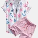 Ensemble — chemise à imprimé coraux et ancres & short de bain