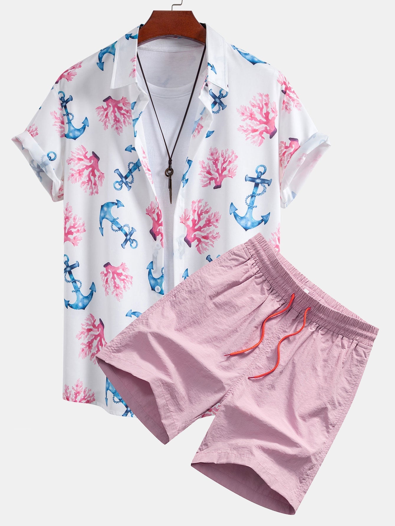 Ensemble — chemise à imprimé coraux et ancres & short de bain