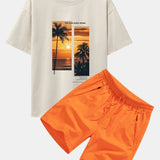 Ensemble — t-shirt oversize à imprimé paysage de palmiers et slogan & short de bain