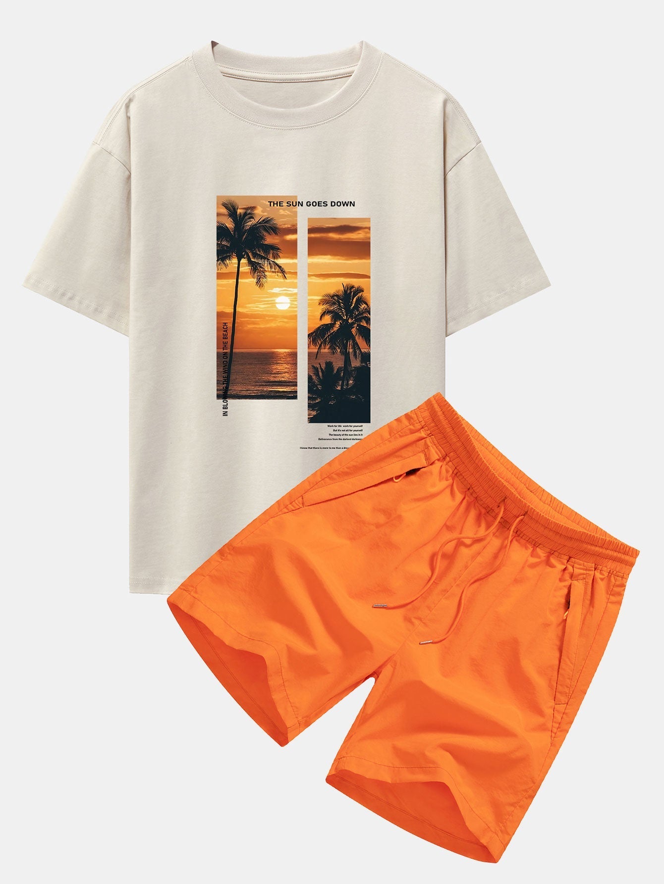 Ensemble — t-shirt oversize à imprimé paysage de palmiers et slogan & short de bain