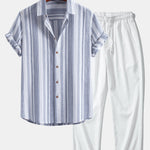 Ensemble — chemise en lin rayé & pantalon texturé froissé à jambe droite