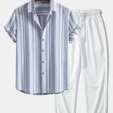 Ensemble — chemise en lin rayé & pantalon texturé froissé à jambe droite