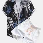 Ensemble — chemise à imprimé feuilles tropicales & short de bain