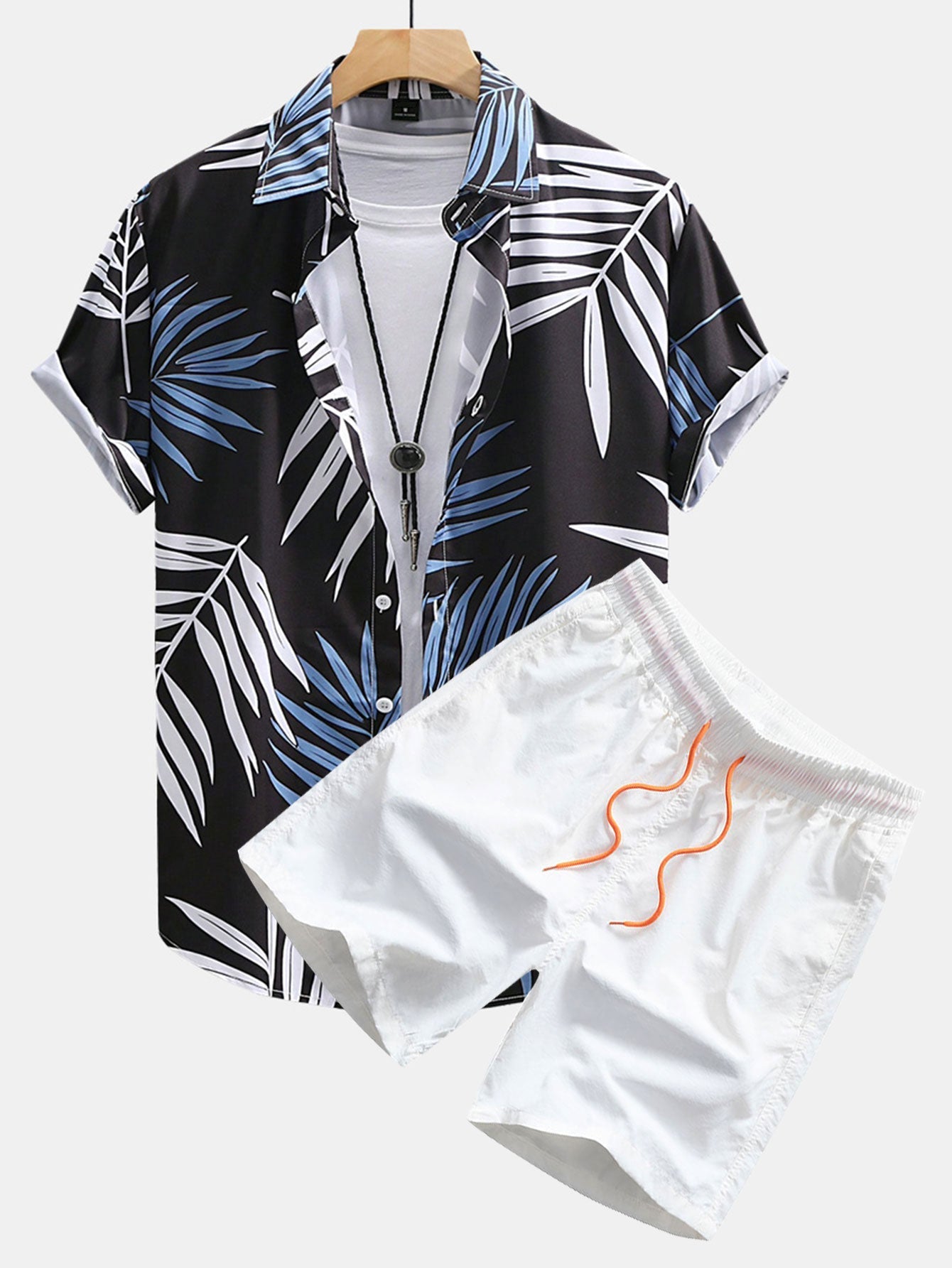 Ensemble — chemise à imprimé feuilles tropicales & short de bain